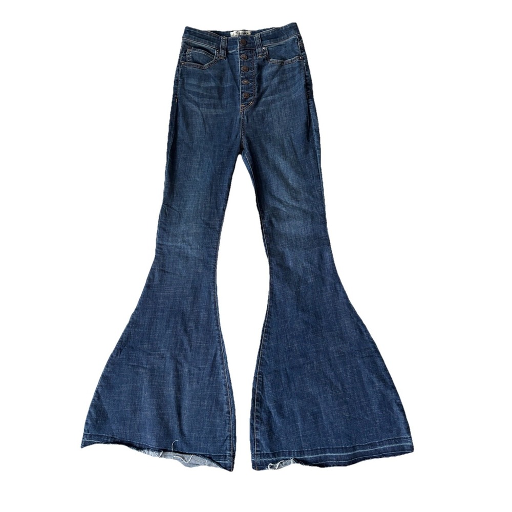 Free People We The Free Irreplaceable Exposed Button Fly Flare Jeans Blue US 27